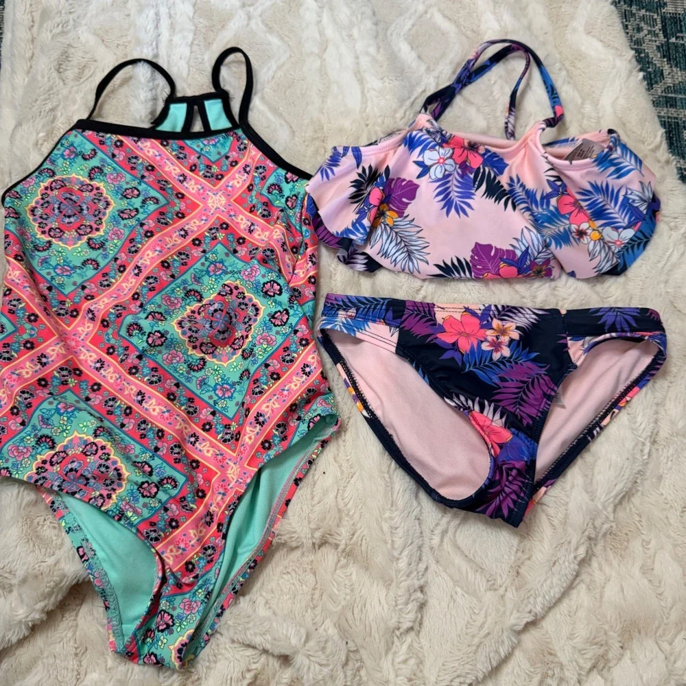 Wonder Nation Girls Swimsuit‎ Lot Of 2 One Piece Bikini Tropical Print S 6 6X